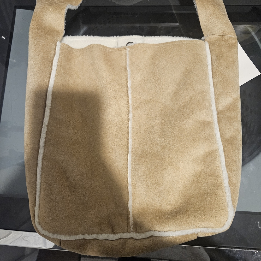 Old Navy Tan Suede Shoulder Bag with White Trim